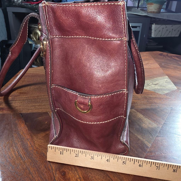 Women's Franklin Covey Burgundy Leather Tote Bag One Size with Light Blue Lining - Picture 13 of 13
